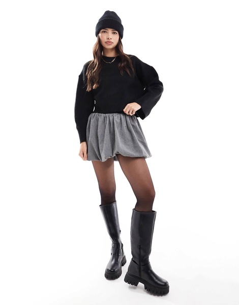 ASOS DESIGN crew neck boxy sweater with wide cuff in black