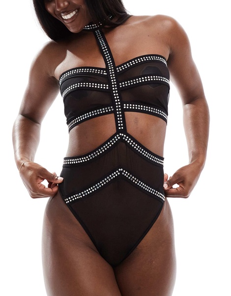 Ann Summers party goer festival diamante bodysuit in black