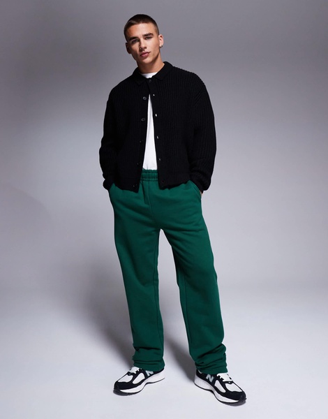 ASOS DESIGN premium heavyweight straight leg sweatpants 400gsm dark green