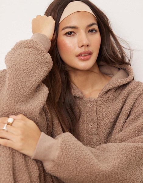 ASOS DESIGN lounge borg oversized hoodie & sweatpants set in taupe