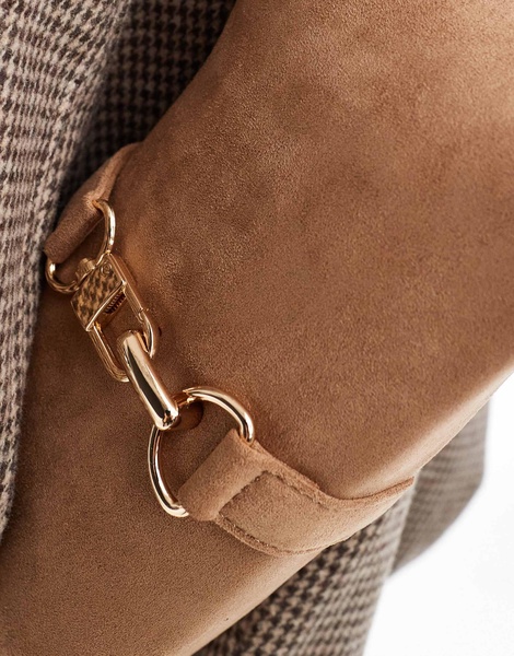 ASOS DESIGN faux suede dog clip shoulder bag in tan