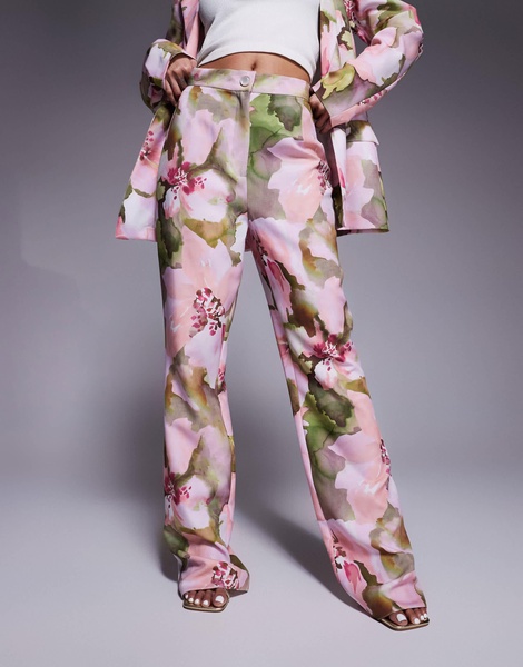 ASOS LUXE tailored suit pants in pink floral print - part of a set