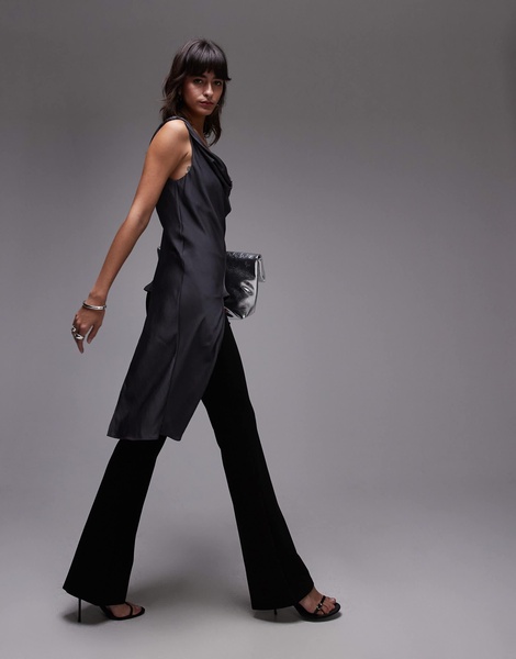 Mango silky asymmetric drape top in gray