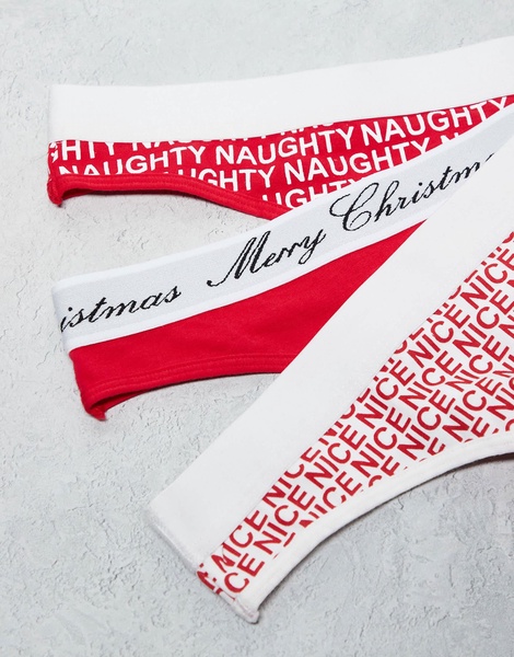 Brave Soul Christmas 3 pack thongs in naughty and nice print