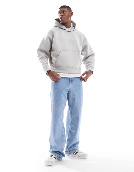 Bershka boxy fit premium hoodie in gray
