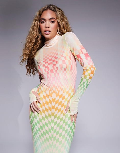 AFRM Shailene high neck mesh midi dress in pastel ombre print