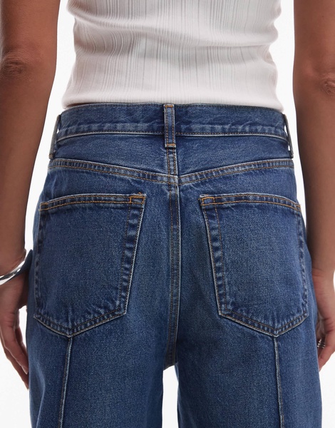 ARKET Coral high rise relaxed leg jeans with pintuck in vintage mid washed blue