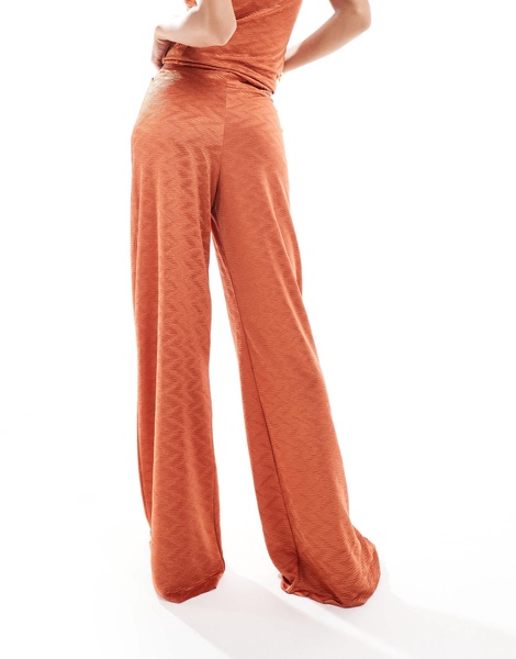ASOS DESIGN plisse wide leg pants in rust - part of a set