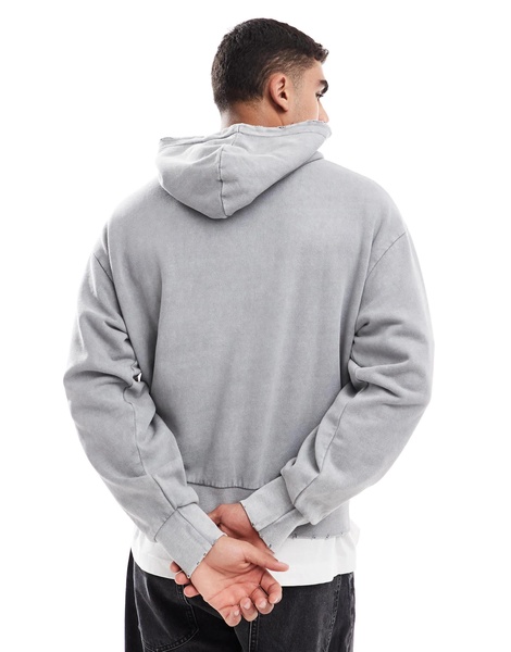 Bershka washed hoodie in gray