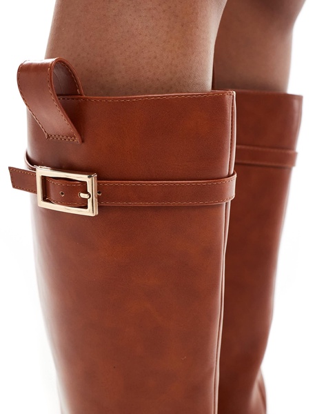 ASOS DESIGN Callie smart flat riding knee boots in tan