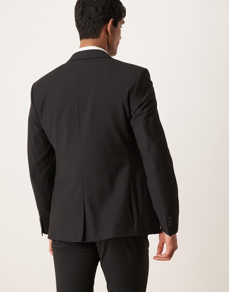 ASOS DESIGN washable slim suit jacket with wool in black
