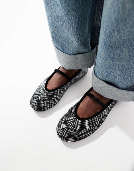 ASOS DESIGN Liberate embellished Mary Jane ballet flats in black