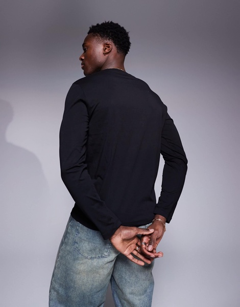 Armani Exchange chest logo slim fit long sleeve t-shirt in black