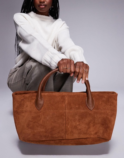 River Island suede east west tote bag in brown