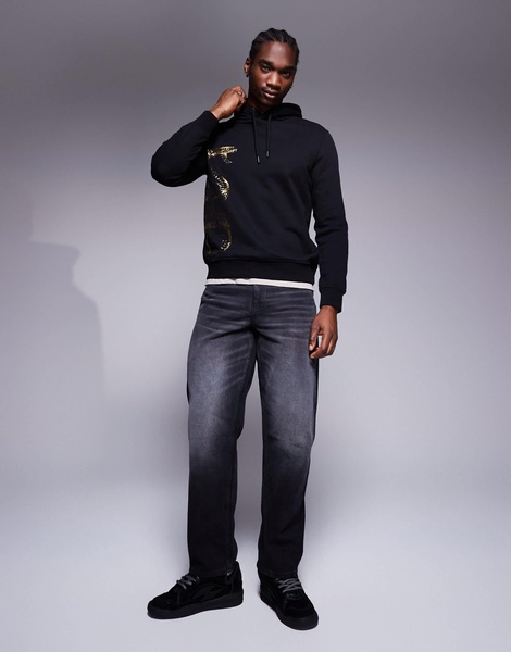 Armani Exchange lunar capsule snake hoodie in black