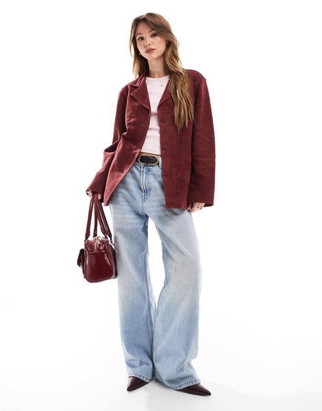 ASOS DESIGN real suede 70s jacket in red