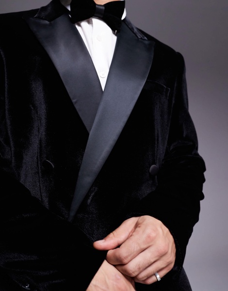ASOS DESIGN slim double breasted tuxedo jacket in black velvet