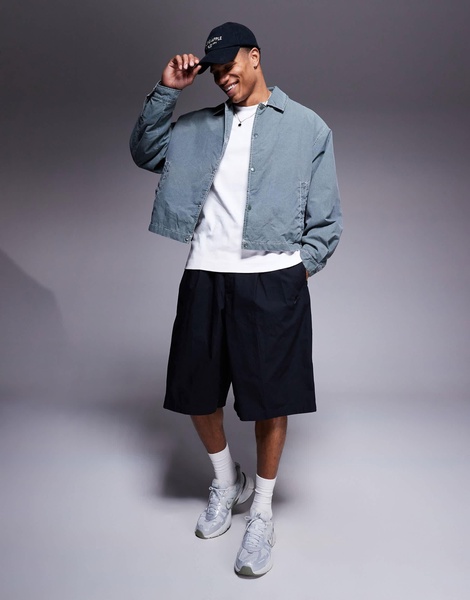 ASOS DESIGN oversized cropped jacket with contrast stitch and wash in green