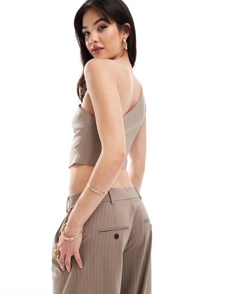 Bershka one shoulder tailored vest in brown