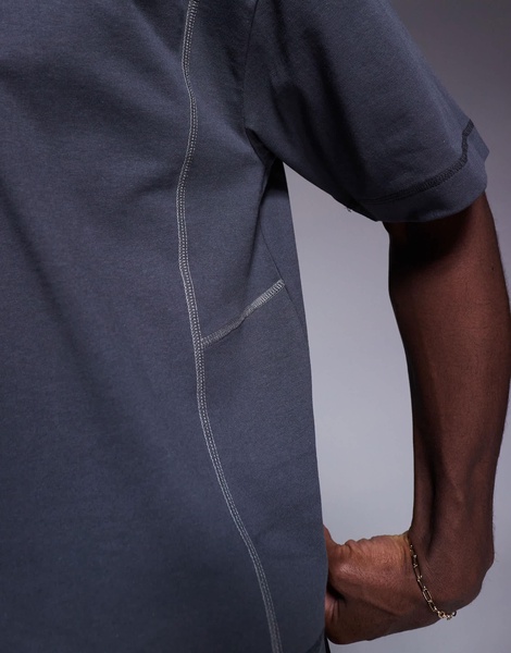ASOS DESIGN heavyweight oversized boxy tee with contrast seam 240gsm in charcoal