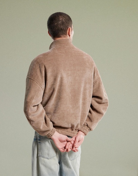 ASOS DESIGN oversized waffle funnel neck jacket in brown