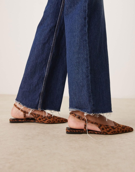 ASOS DESIGN Lorraine slingback ballet flat in leopard suedette