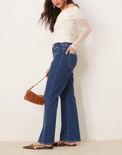 ASOS DESIGN stretch denim flared jeans with pocket detail in indigo