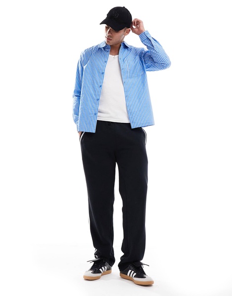 Another Influence striped poplin patch pocket shirt in blue