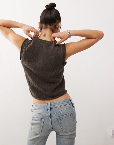 Weekday Olina textured knitted vest in dark mole