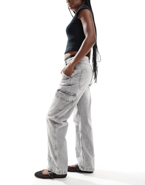 Bershka high waisted cargo jeans in washed gray