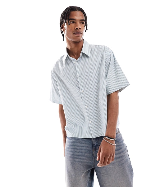 Bershka textured striped shirt in blue
