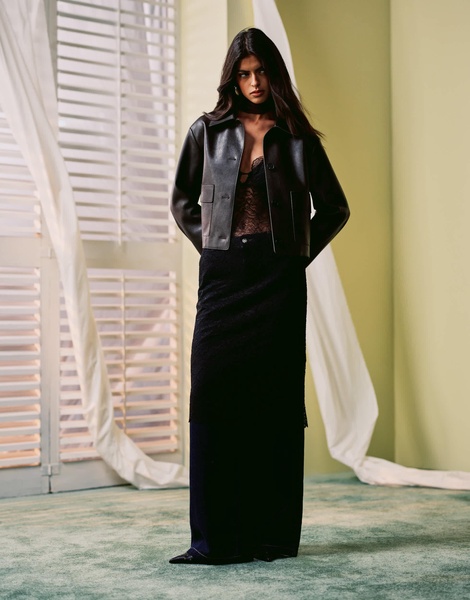 Mango faux leather button up jacket in brown
