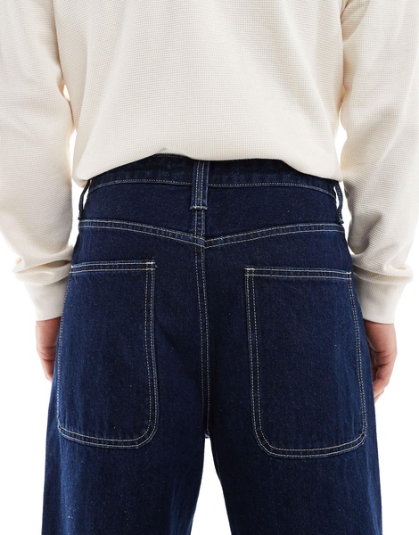 Bershka turn-up straight jeans in indigo