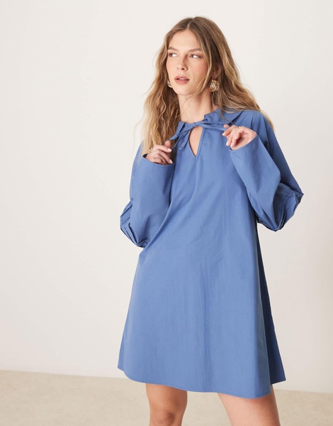 ASOS DESIGN poplin pintuck mini dress in blue