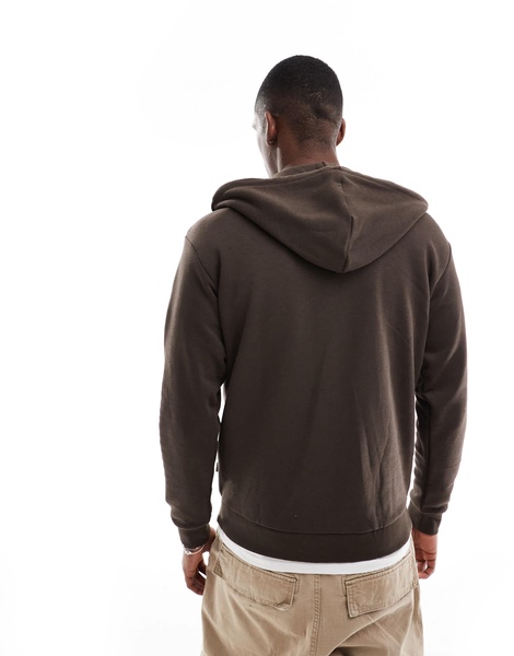 Jack & Jones oversized zip through hoodie in chocolate brown