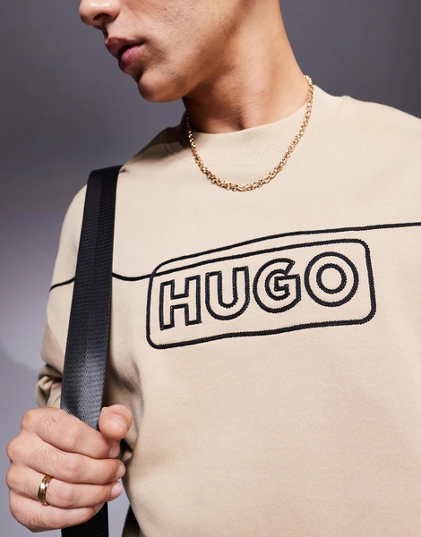 HUGO Blue Noideryos loose fit sweatshirt with line logo in beige