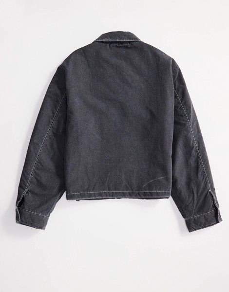 ASOS DESIGN oversized cropped wadded jacket with contrast stitch in black wash