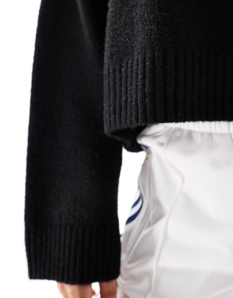 Monki round neck relaxed knit sweater in black