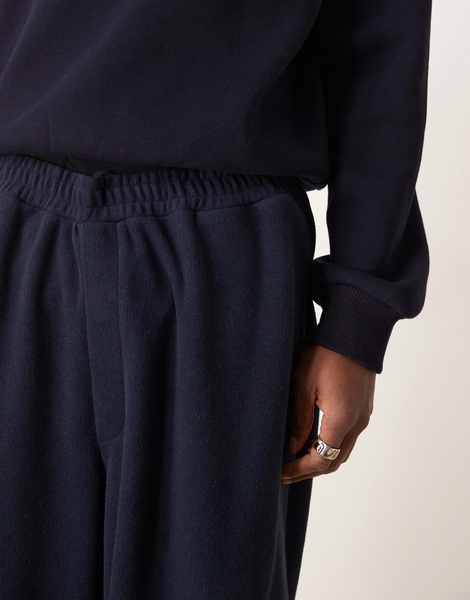 ASOS DESIGN baggy balloon brushed rib sweatpants in navy