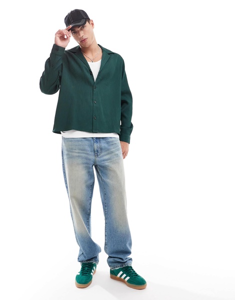 ASOS DESIGN boxy oversized plisse shirt in green