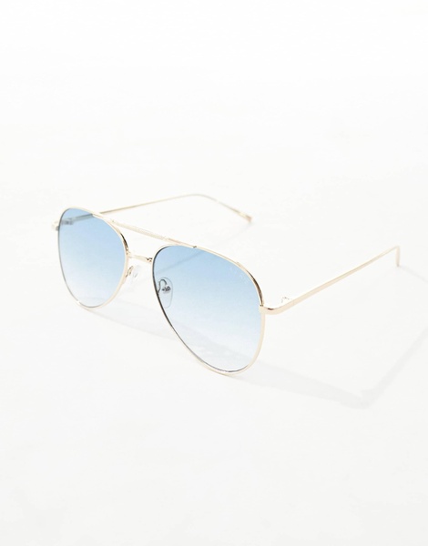 AIRE alpha metal aviator sunglasses in silver with blue lens