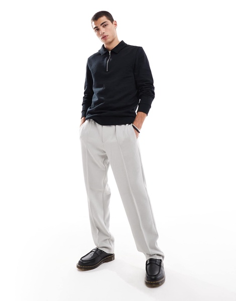 ASOS DESIGN polo sweatshirt with zip in black