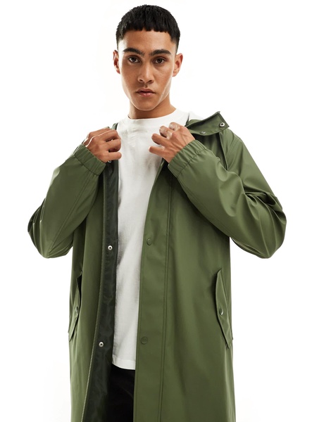 ASOS DESIGN longline rubberized windbreaker jacket in khaki