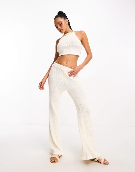 Pieces reversible open back halter neck top in white - part of a set