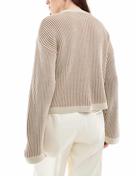 ASOS DESIGN crew neck cardigan with plated detail in neutral