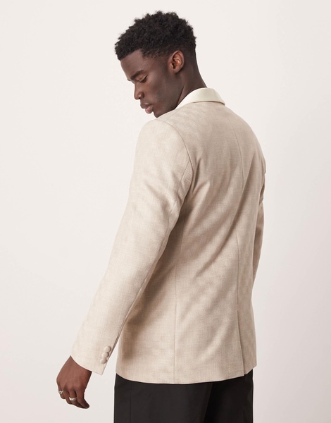 ASOS DESIGN regular tuxedo blazer in stone jacquard