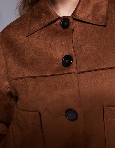River Island suedette overshirt in brown