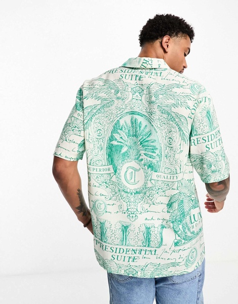 Bershka placement printed shirt in white and green