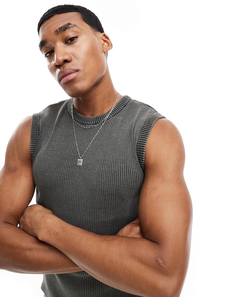 Bershka ribbed tank top in washed gray