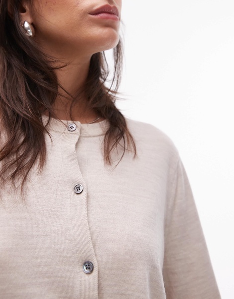 ARKET merino wool knit cardigan in off-white